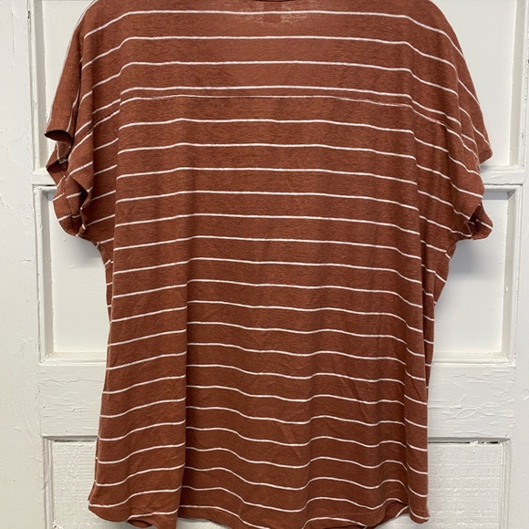 Old navy women’s XL Rust striped short sleeve henley t-shirt top with button pla - Picture 2 of 5